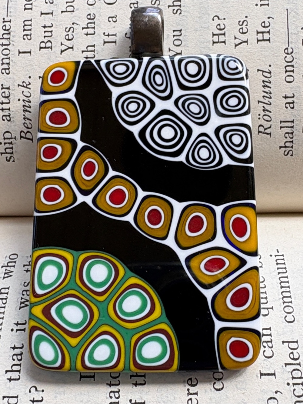 Mod Murano Glass Pendant with Clean Lines and a Multicolor Abstract Pattern